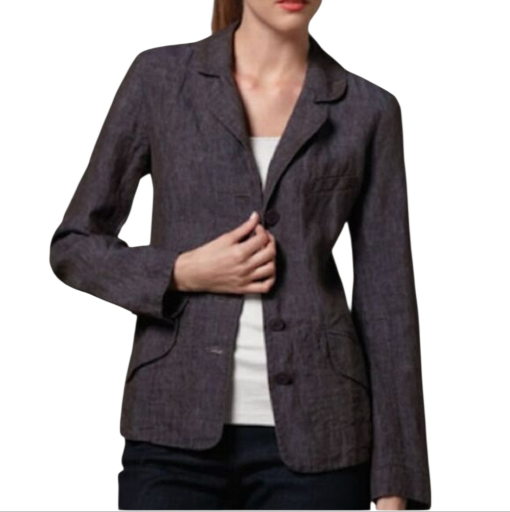 Eileen Fisher Dapple Rumpled Linen Delave Notch Collar Shaped Jacket  NWOT Sz 12